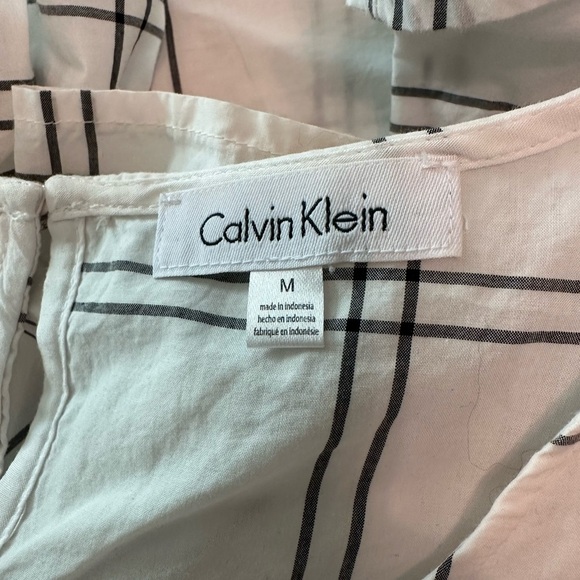 Calvin Klein White & Black Grid Windowpane Pattern Bell Ruffle Sleeve #1829 - Picture 7 of 8